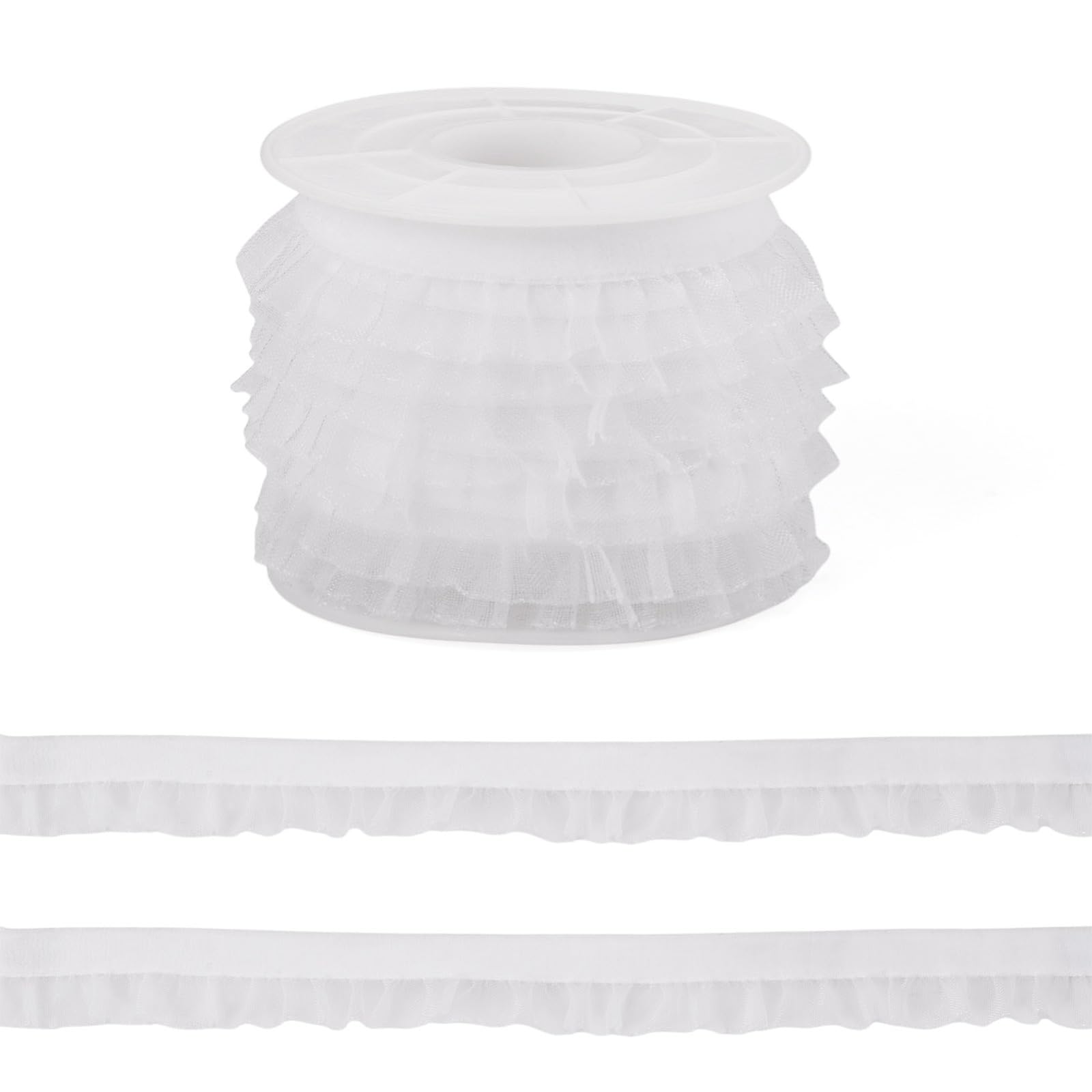 5Yards 15mm White Lace Ruffle Trim Velvet Ribbon Organza for Crafting
