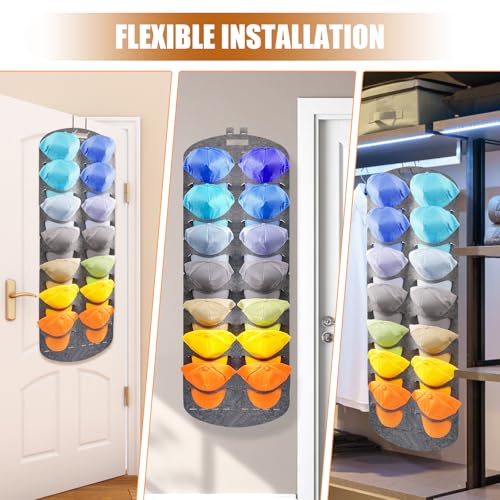 JUNUNDJING Cap Halterung Wand, Baseball Kappen Halterung, Doppelte Reihe Hutständer, Hutablage-Aufbewahrungsbox, Baseball Kappen Halterung Faltbar Kappenhalter Wand, mit 14 Taschen