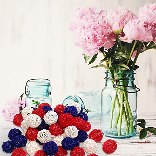 60 Pcs 1.8 Inch Red White And Blue Decorative Balls, 4Th Of July Wicker Rattan Balls For Independence Day Home Decor Diy Vase Bowl Filler Ornament Table Party Crafts #TOP5