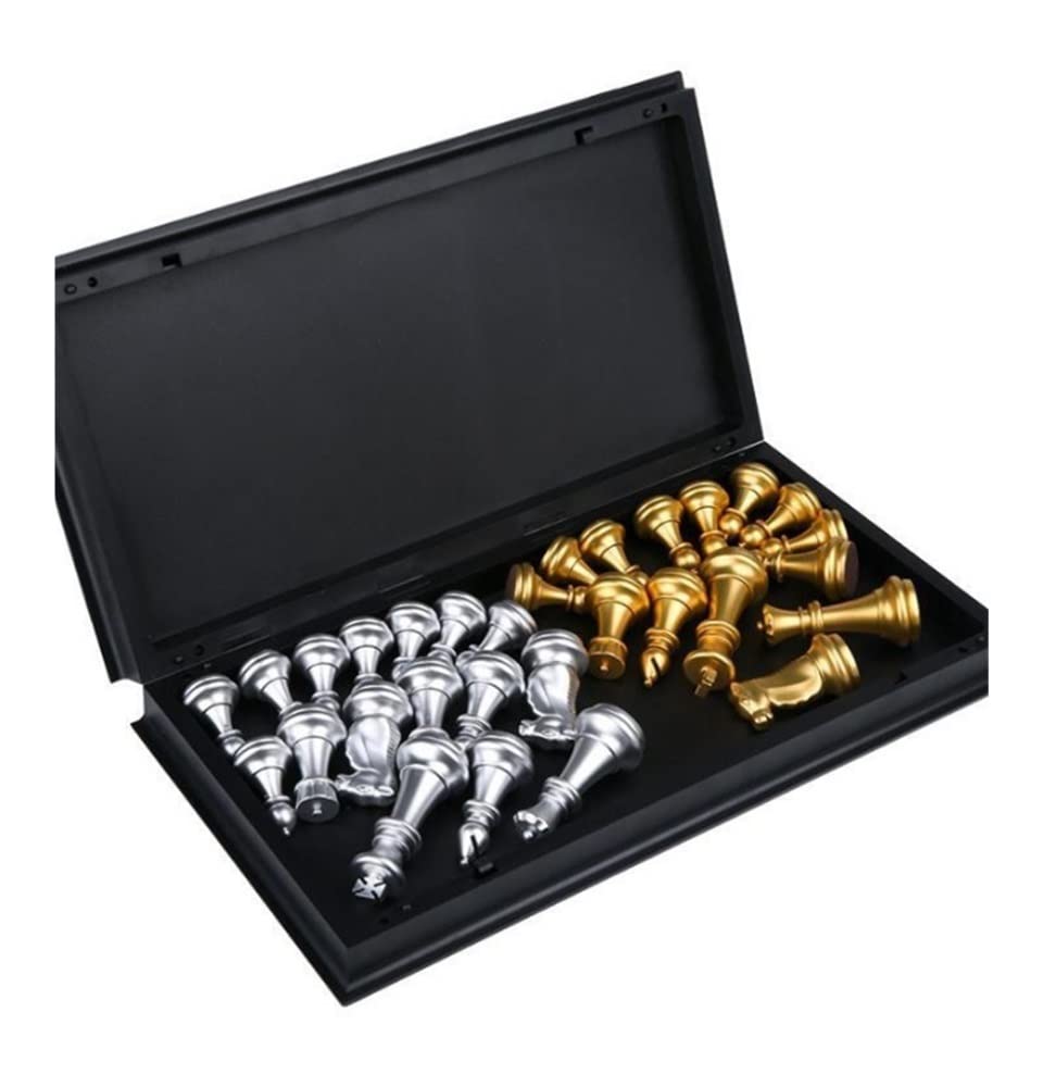 Reisespiele, Schach 12,5" Schachspiel Gold Silber Schachfiguren, Klappschachbrett Reiseschachspiele