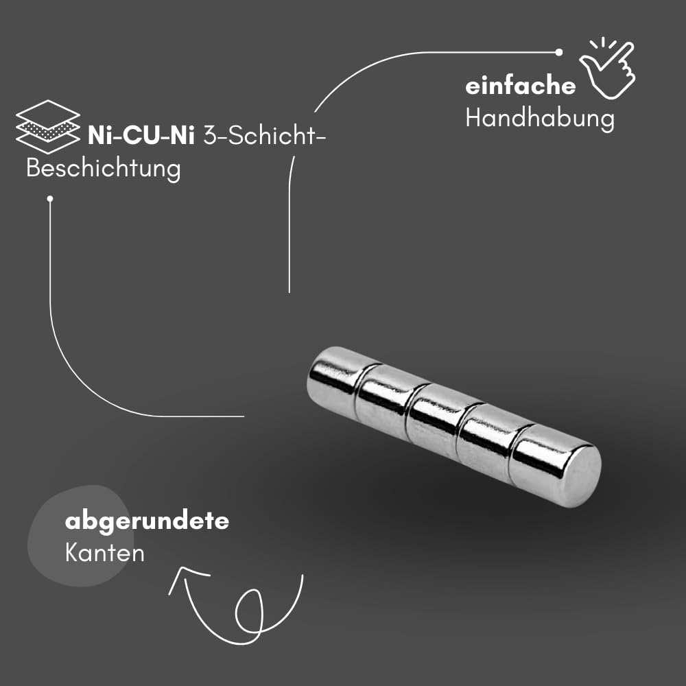 Strong Magnets Neodym Magnet - Rund 5 x 5 mm - 200 Stück - Extra stark, hält bis 800g - Für Magnettafel, Kühlschrank, Whiteboard, Pinnwand, Büro