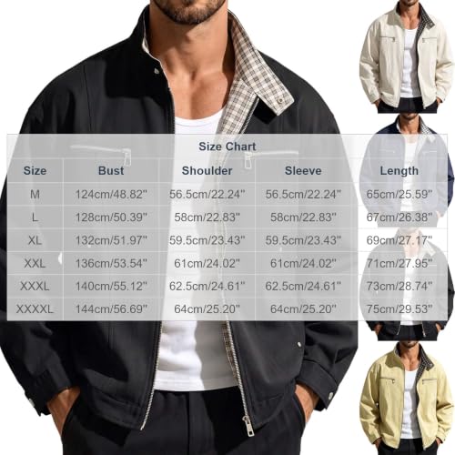 TERGHTP Mens Bomber Jacket Stand Collar Plaid Contrast Casual Jacket - image 4