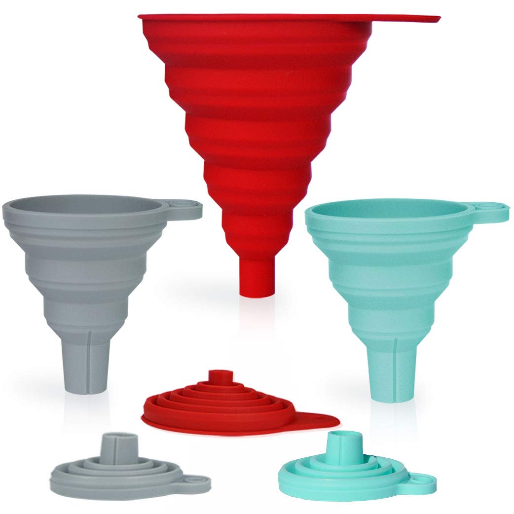 Amazon.com: Stolphi Silicone Collapsible Funnel Set of 3 for Filling  Bottles, Liquids or Dry Goods, Kitchen Gadgets, Food Grade, Premium  Quality, Durable, Aqua, Gray and Red (3 Pack) : Home & Kitchen