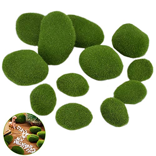 CODIRATO 12 PCS Musgo Artificial Rocas Decorativas con 3 Tamaño Piedras Artificiales Decorativas Hierba Verde Musgo Piedra para Jardines Arreglos Florales y Manualidades (Verde)