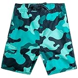 Kanu Surf Big Boys' Camo Swim Trunk, Green, Medium (10/12)