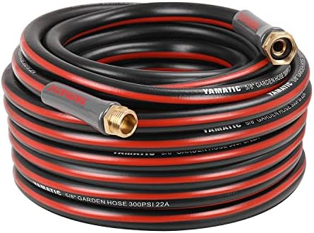 YAMATIC Garden Hose 50 ft,Ultra Durable Water hose, 5/8 inch Regular Hose with Solid Brass Connector for All-weather Outdoor, Car wash, Lawn, Black