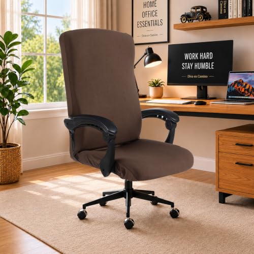 Image of Stretch Computer Office Chair Cover with Durable Zipper - Universal Washable Removable Spandex Rotating Boss Chair Slipcovers - Anti-dust Soft Desk Chair Seat Protector for Dogs, Cats, Pets