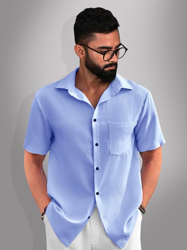Image of Tee Projekt Solid Shirt for Men's ||Pop corn Shirt|| Solid Shirt for Men's|| Casual Shirt for Men||Half Sleeve Spread Collar Shirt for Men|| Pack of-2