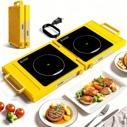 Image of Kikihuose Folding Double Induction Cooktop,1800W Portable Electric Stove Top With Knob Control,Over-Temperature Protection, Timer And 8 Power Setting For Rv Kitchen & Outdoor (black&yellow)