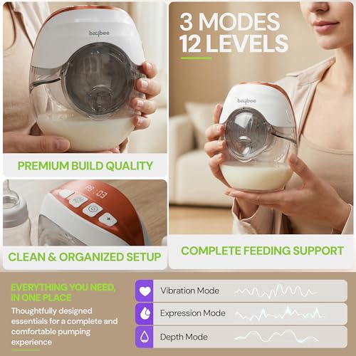Image of Baybee Ultimate Pro Wearable Breast Pump Electric | Hands Free Breast Milk Pump with 3 Modes & 12 Levels | Quiet Portable Breast Pump Electrical Machine for Mothers | Electric Breast Pumps with Type-C Charging, BPA-Free 150 Ml Container & Silicone Flange Sizes (17 / 19 / 21 / 24 mm)