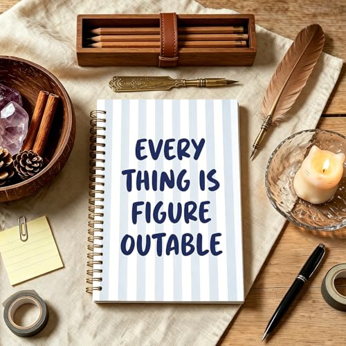 Carnet de notes chic à rayures bleues Everything Is Figureoutable pour le travail de bureau