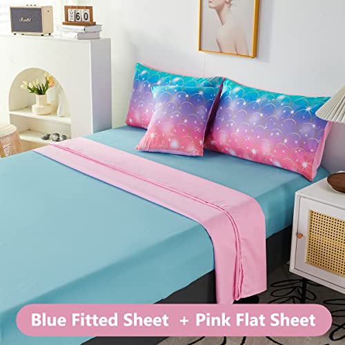 Perfemet Purple Mermaid Comforter Set Twin 6 Pieces Rainbow Glitter Girls Bedding Set Colorful Ombre Bed In A Bag For Kids Teens Adults (Purple Pink, Twin Size) #TOP4