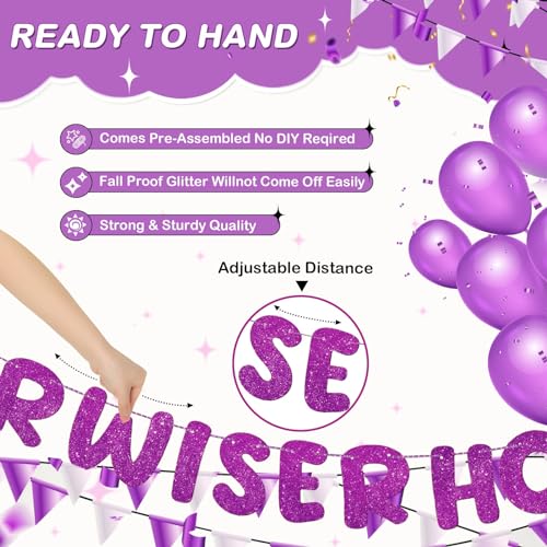 Image of Fulmoon Set of 3 Pre Strung Older Wiser Hotter Glitter Banner Funny Birthday Banner for Women 30th 40th 50th 60th 70th 80th Birthday Party Decorations Sign Gift(Purple)