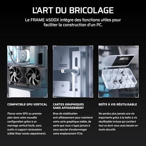 Corsair Frame 4500X LX-R RGB Link Boîtier PC Moyen-Tour en Verre panoramique – Système de Fixation du Ventilateur InfiniRail, Peut accueillir Deux radiateurs de 360 mm, 3X LX120R RGB Link – Blanc