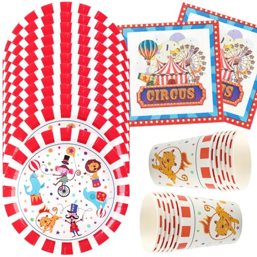 HGSHUO Vaisselle Cirque Vaisselle de Fête Anniversaire Décorations Animaux Assiettes Gobelets...