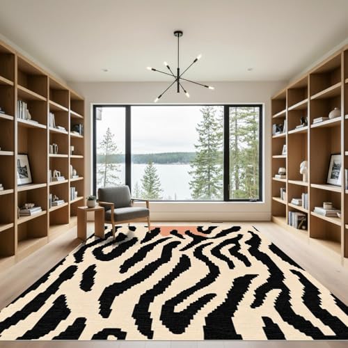 Tapis salon 110x190cm lavable et antidérapant au design abstrait noir - 2