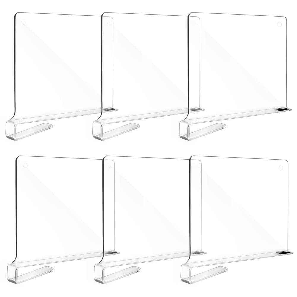 CTRLZS 6Pcs Clear Acrylic Shelf Dividers for Organization Closets Shelf and Closet Separator for Bedroom Shelves