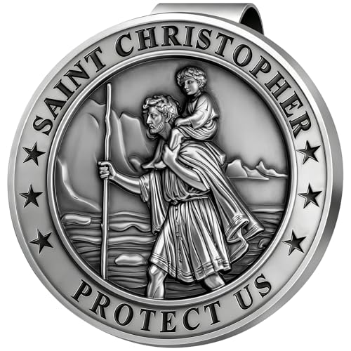 PloreWay Saint Christopher Visor Clip Metal St. Christopher Medal for Car Talisman for Safety Automotive Visor Accessories Gift for Drivers Families Friends