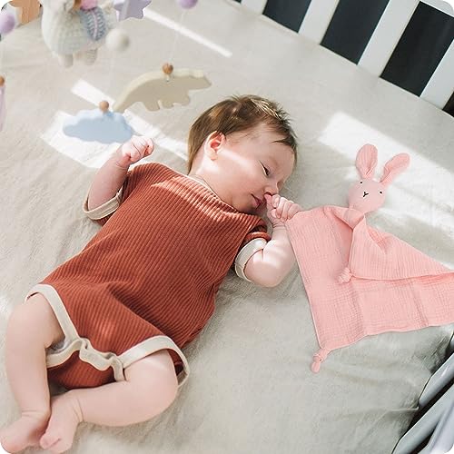Image of Premium Soft Muslin Cotton Bunny Loveys Soft & Breathable Newborn Security Blanket, Perfect for Baby Boy Girl, Gender Neutral. Fabric for Comfortable Sleep & Play, Ideal for Newborns, Toddlers