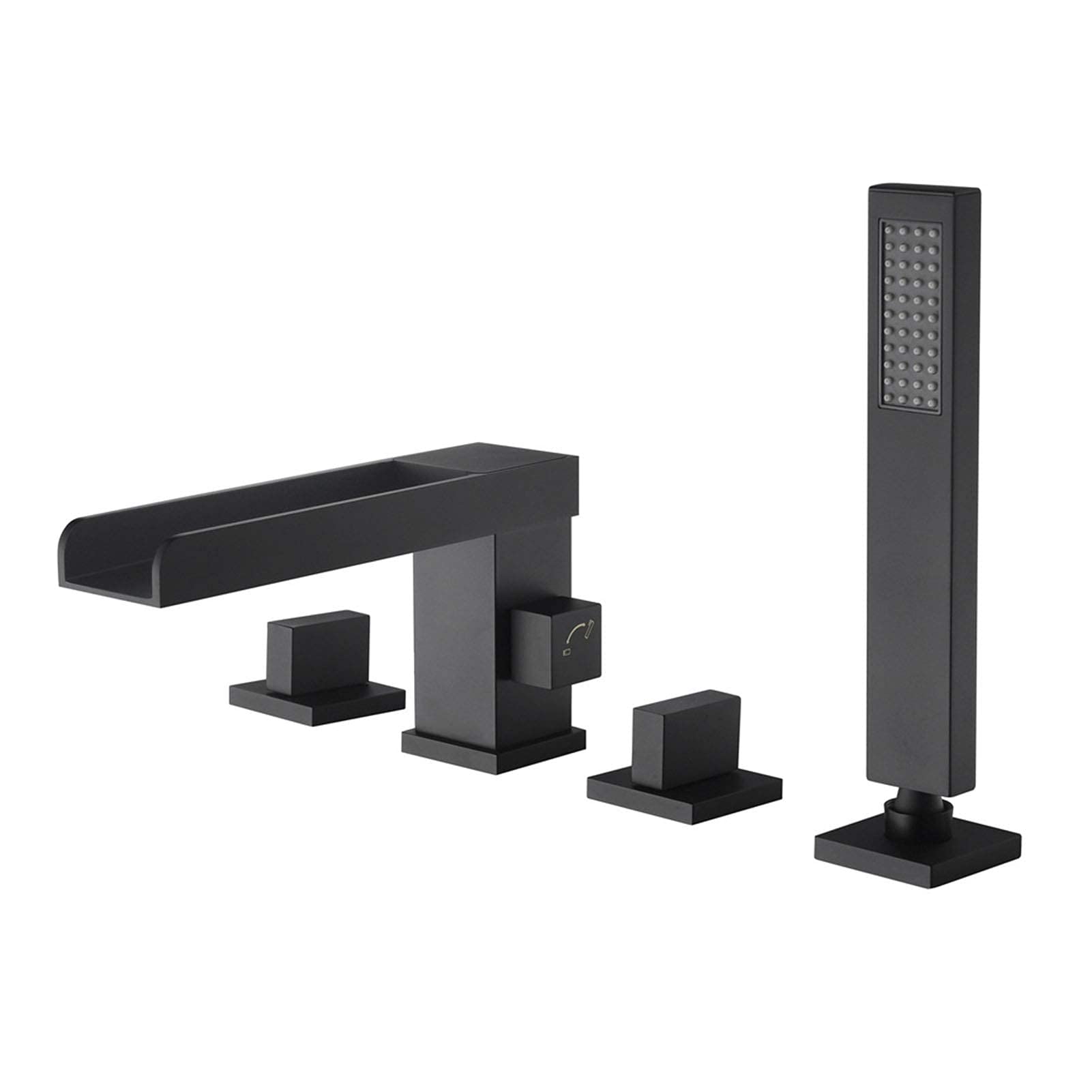 Sjdopulse Black Waterfall Bathtub Faucet Matte Brass Tub Faucets With Hand Shower, 2-Handle 4-Hole Deck Mount Bathtub Faucet, Bathroom Mixer Faucet,