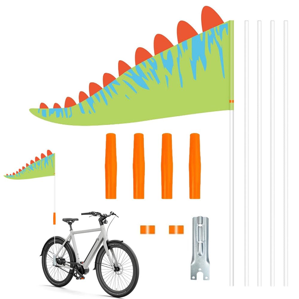 RNPKZ 150CM Fahrrad Wimpel, Fahrrad Fähnchen, Kinderfahrrad Sicherheitswimpel, Dinosaurier Reflektierende Fahrradfahne, Höhenverstellbar, als Auffälliges Sicherheitszubehör und Deko Zubehör für Kinder Sport & Freizeit