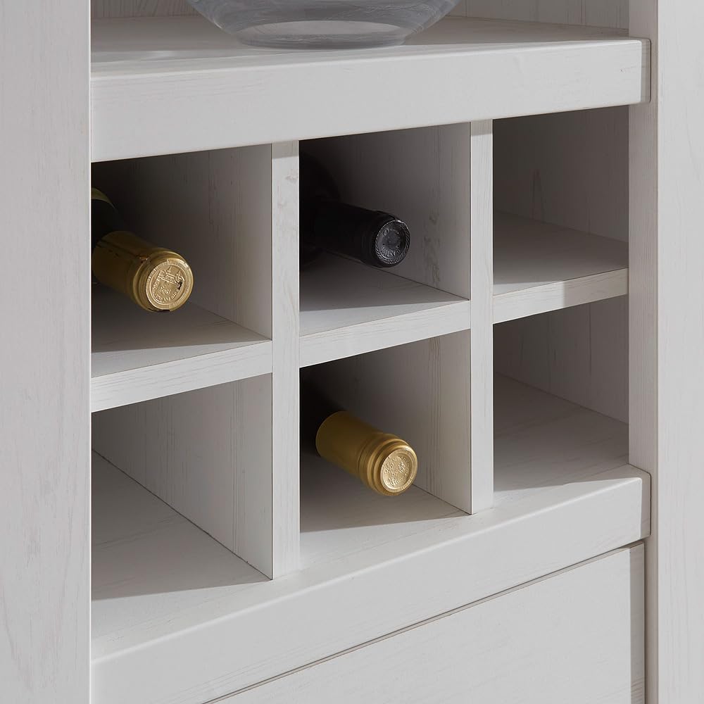 Lomadox Wohnzimmer Wohnwand Set inkl. Couchtisch Landhaus-Stil Pinie weiß Nb.Stellmaß Vitrine ca. 63 cm