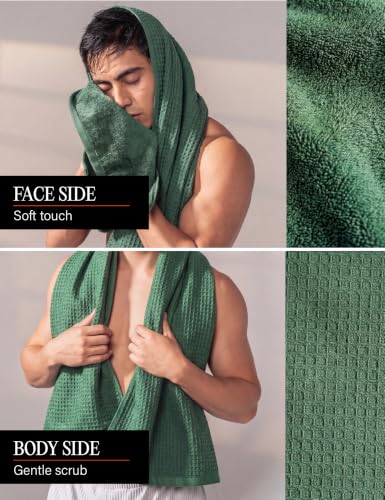 Image of DAMENSCH Unisex Premium Bamboo Blend, Ultra-Soft, Absorbent, Dual Waffle and Terry Texture Waffle Bath Towel - Forest Green
