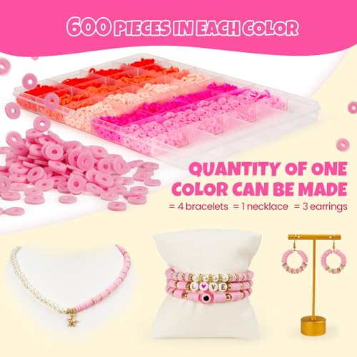 Image of Gionlion 25000 Pcs Clay Beads Bracelet Making Kit Abundant Single Color Heishi Beads, 7 Boxes Polymer Beads for Bracelets Jewelry Making kit with Charms, DIY Arts and Crafts Gifts