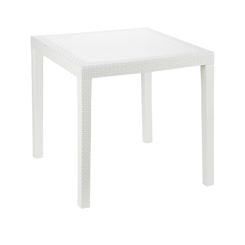 Dmora - Tavolo da esterno Agrigento, Tavolo quadrato da giardino, Tavolino fisso effetto rattan, 100% Made in Italy, 79x79h72 cm, Bianco