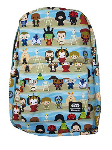 Loungefly x Star Wars Phantom Menace Chibi Character Print Backpack (Multicolored, One Size)