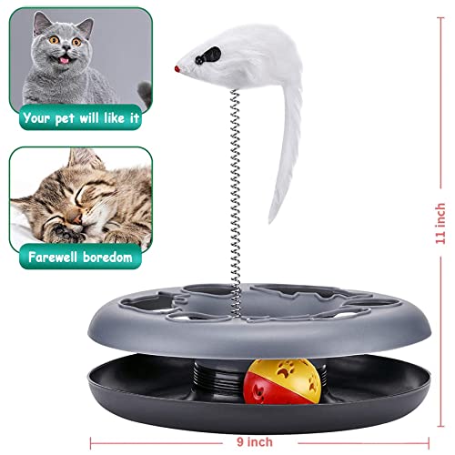 Image of Pawzone Cat Toys Set, Interactive Kitten Toys Roller Tracks with Catnip, Spring Pet Toy with Exercise Balls Teaser Mouse (Soft Grey)