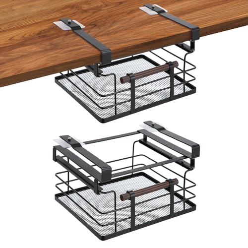 Home Zone Living 2-Pack Under Shelf Pull-Out Drawer Kitchen Cabinet Organizer with Steel Mesh Basket and Wooden Handle, 11 Inch Legnth