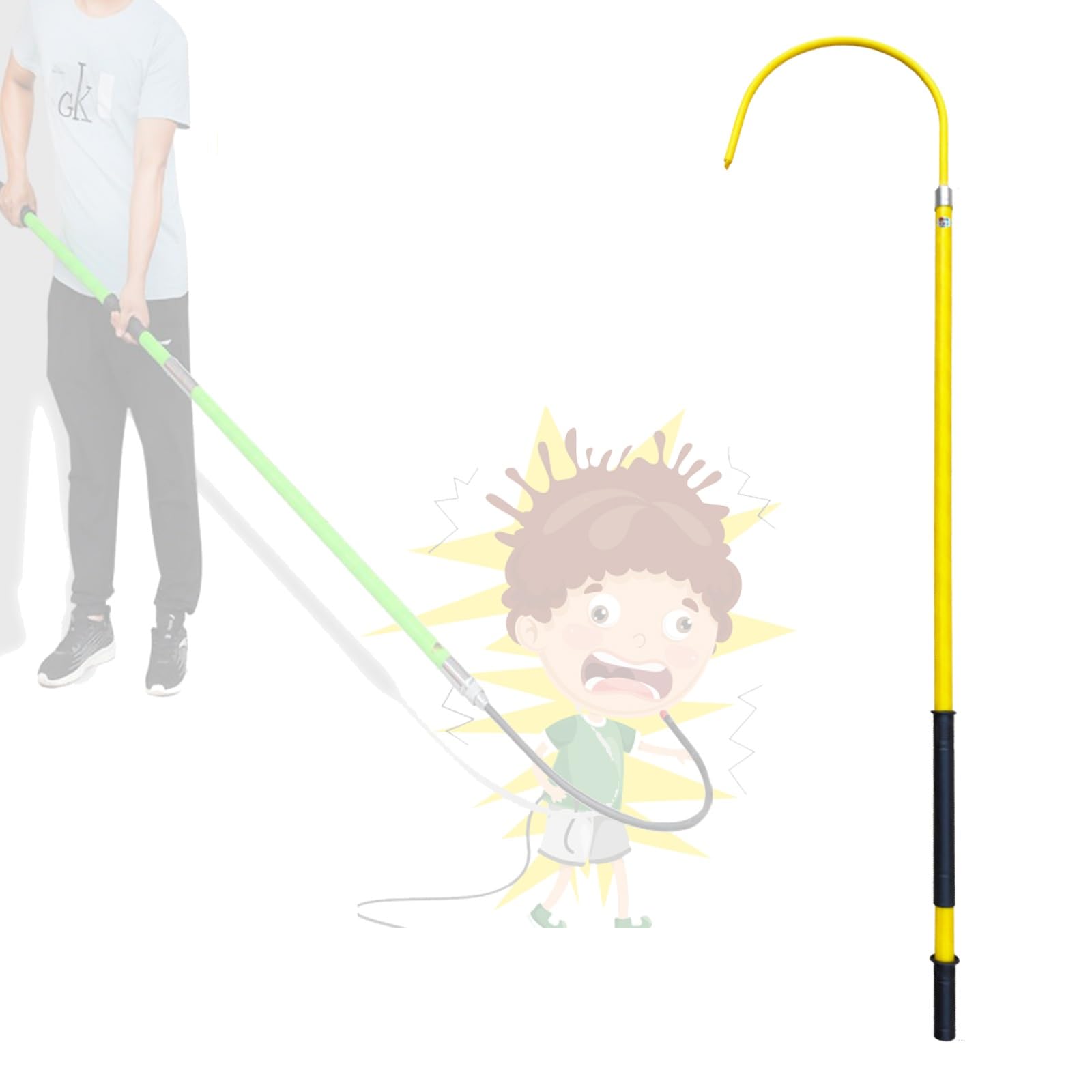 GTHTUHFD Portable Insulated Rescue Hook, Suitable For High Voltage Applications, Lightweight Fiberglass Rescue Pole With Electric Shock Protection,Yellow-1.5m/4.9ft/59in