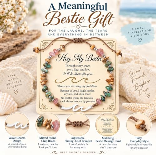 Best Friend Bracelet with Message Card Wave Charm Friendship Gift — 사진 2