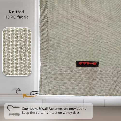 Image of HIPPO HDPE 230 GSM Outdoor Loop Curtain for Balcony & Patio UV Protection, Sun Blocking, Light-Filtering Curtains (Sahara-Sand, 4.5FTX4.5FT, 1PC)