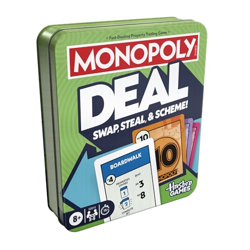 Monopoly Deal Card Game in Collectible Storage Tin | Ages 8+ | 2-5 Players | 15 Mins. | Fun Family Games for Kids, Teens, and Adults | Travel Games
