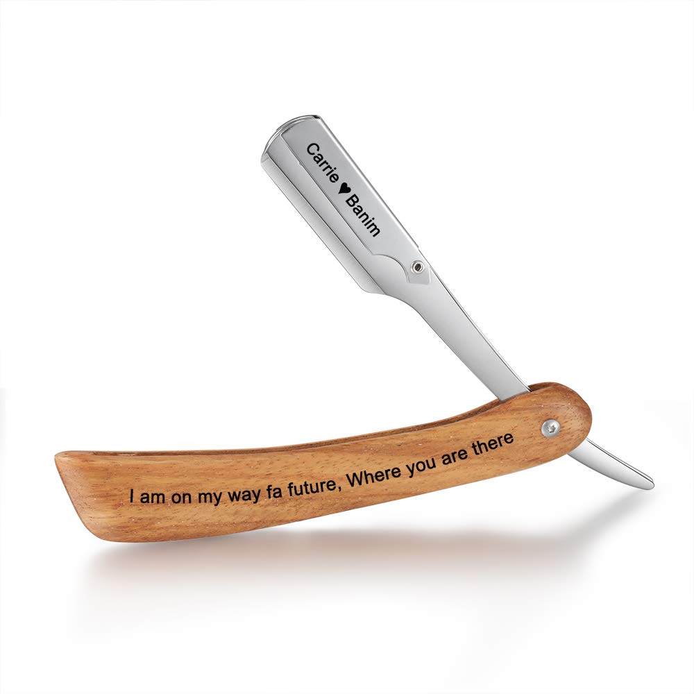 Custom Straight Black Sliver Edge Razor Shaving Shaver for Men for Christmas, Matte-Finish Blade Tainless Steel Cutthroat Handmade Sharp, Vintage Pure Wood Handle Razor for Father Day