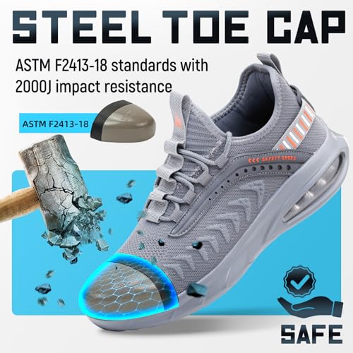 Image of Furuian Steel Toe Shoes for Men Work Women Lightweight Air Cushion Sneakers Slip Resistant Safety Work Boots Indestructible Shoes