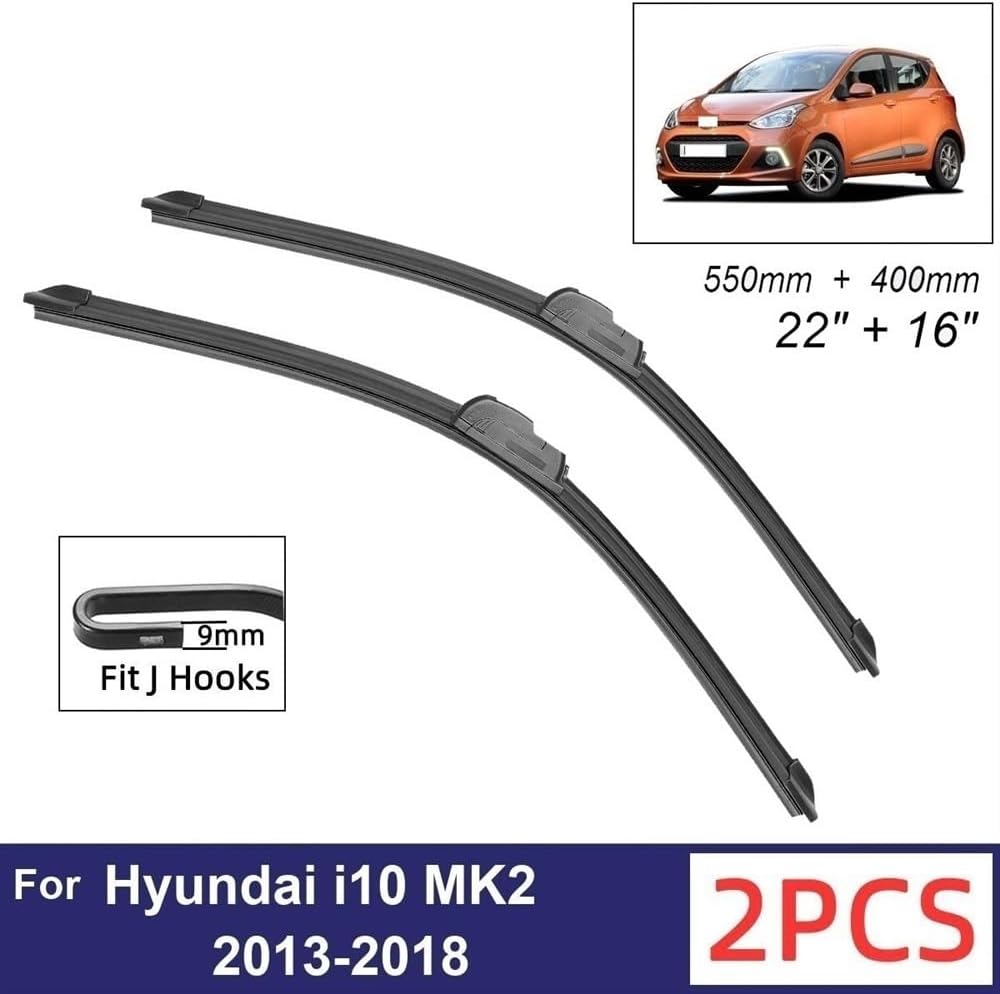 Car Wiper Compatible with Hyundai i10 MK2 2013-2018 Front Wiper Blades Soft Rubber Windscreen Wipers Auto Windshield 22"+16" 550mm + 400mm (Color : 4 PCS)