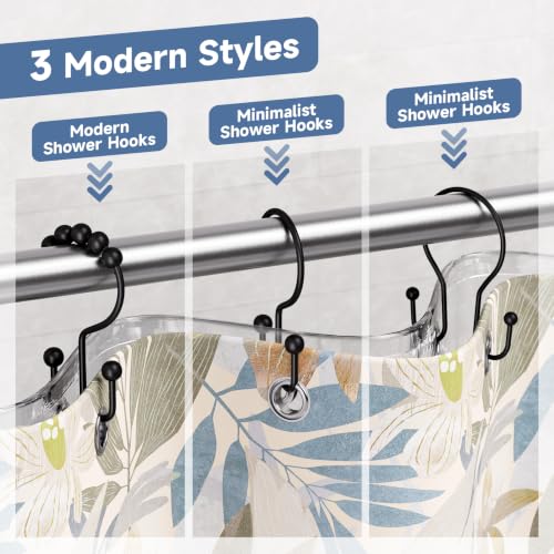 Image of Titanker Shower Curtain Hooks Rings, Rust Resistant Metal Minimalist Simple Double Glide Shower Hooks for Bathroom Shower Rods Curtains, Set of 12 Hooks - Black