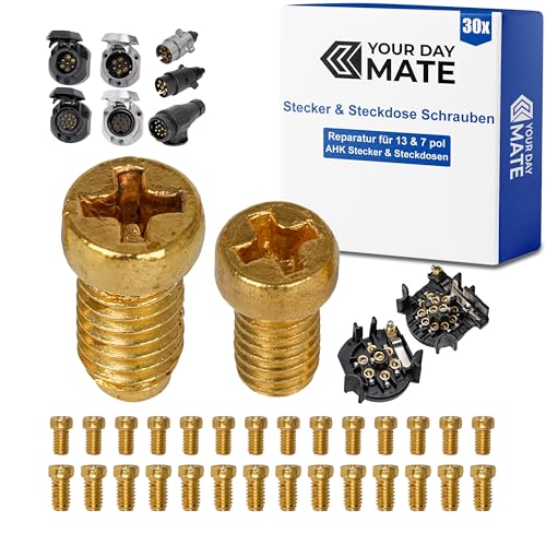 Ersatz Messing Schrauben Set, 30 Stück, für Anhänger Stecker und Steckdose, Größe M3.5 x 6 und M3 x 4,5, Messingschrauben Kontakte Steckerdose Hänger, Reparatur Kit für 12V Anhängerstecker und Dose Ersatz Messing Schrauben Set, 30 Stück, für Anhänger Stecker und Steckdose, Größe M3.5 x 6 und M3 x 4,5, Messingschrauben Kontakte Steckerdose Hänger, Reparatur Kit für 12V Anhängerstecker und Dose