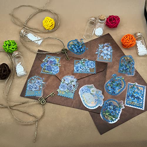 30Pcs Clear Floral Postage Stamp Stickers Botanical With Blue Orchid Hydrangea Flower Vinyl Stickers Decals Waterproof For Kids Scrapbooking Journaling Wedding Envelopes Bedroom Laptop Walls Peel And Stick #TOP5