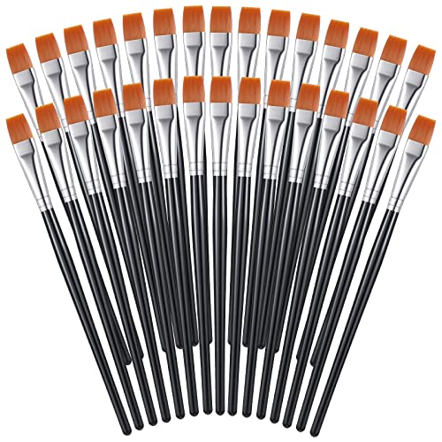 Image of Zonon 30 Pieces Paint Brushes Bulk Small Flat Top Acrylic Oil Paint Brush for Artists Mini Touch up Crafts Detail Painting(1 /2 Inch,Black)