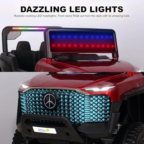 Image of Little Rides Aweto 4x4 Battery Operated Jeep for Kids, Ride on Toy Baby Car with LED & RGB Light & Music, Rechargeable Electric Jeep, Big Battery Car for Kids to Drive 1 to 5 Years Boys Girls (Red)