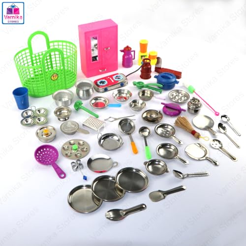 Image of Miniature Kitchen Set Toys for Kids | Cooking Set Toys for Kids | Steel Kitchen Set for Girls | Choppu Jaman | (Pack - 50)