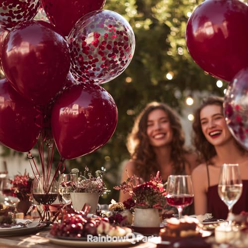Image of Burgundy Latex Balloons: 55Pcs 12 inch Maroon Confetti Party Balloons and Dark Red Helium Latex Balloon Ribbons for Birthday Graduation Wedding Valentine's Day Decoration