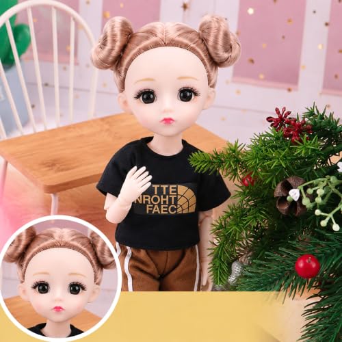Image of Tickles Set Movable Jointed Makeup Cute Girl Brown Eyes Fashionable Doll for Kids Girls (Size: 30 cm Color: Brown and Black)