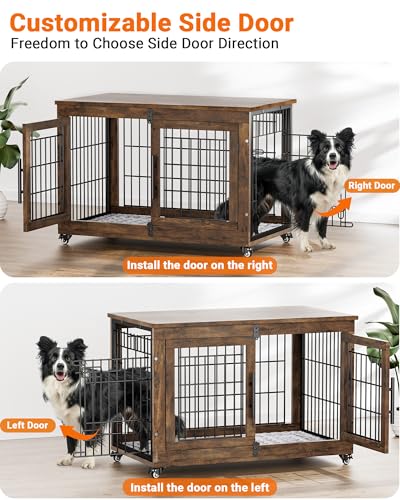 image for YaFiti Dog Crate Furniture with Cushion, Large Wooden Dog Kennel Indoo