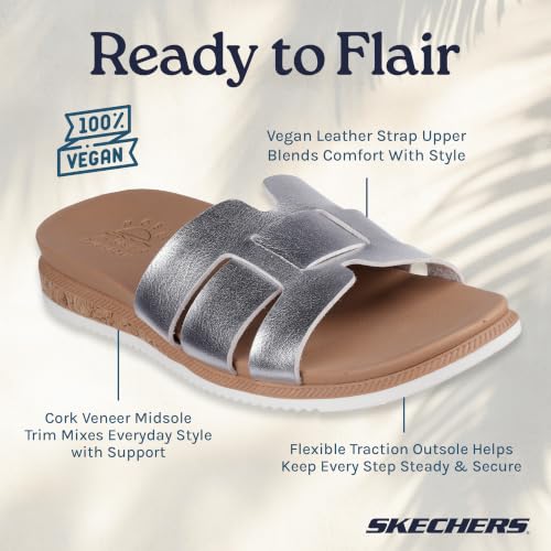 Image of Skechers Womens Desert Kiss Low - Peak Look | Casual sandal, Skechers Plush Foam cushioned comfort footbed, Vegan leather strap upper, flexible outsole