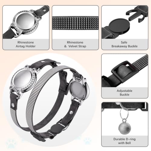 Image of AirTag Cat Collar Breakaway, Rhinestone Collars with Air Tag Holder, Black